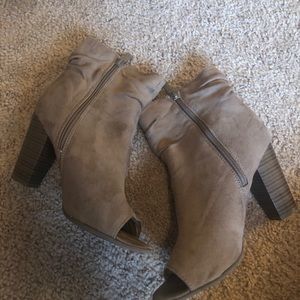 Brown open toed booties